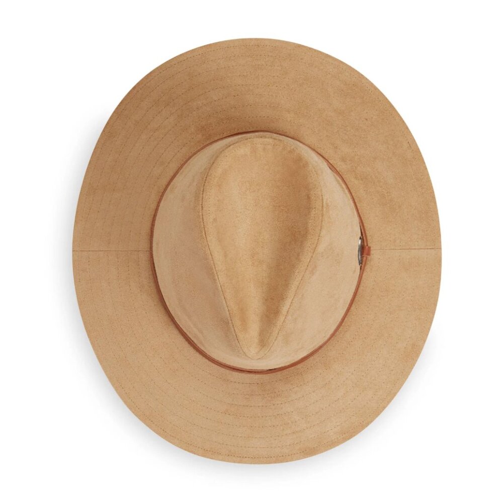 Wallaroo Hat Co Travel UPF 50+ Camel Tan Adjustable Faux Suede Telluride Fedora - Picture 2 of 4